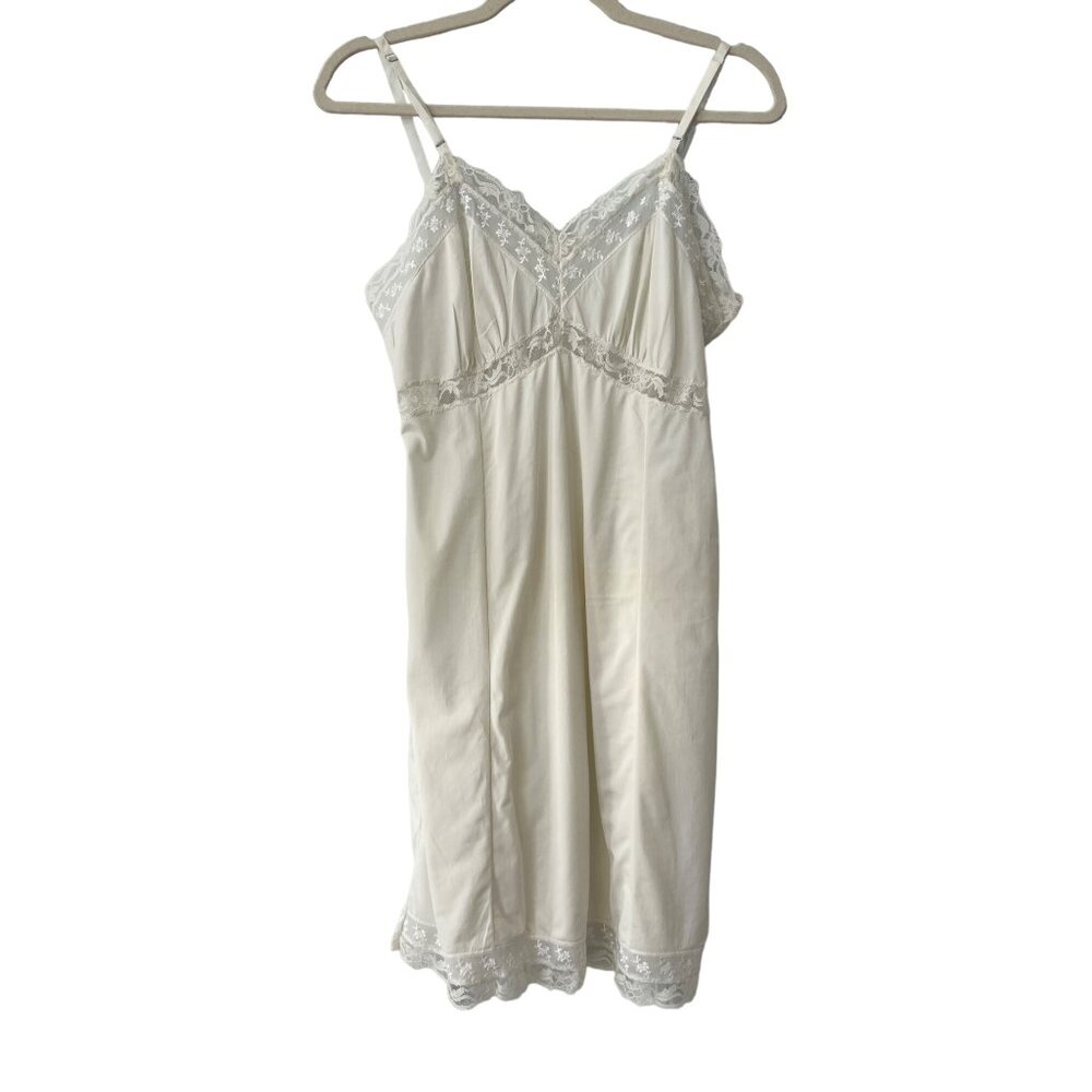 Vintage 50s Gaymode Penneys Lace Trim Slip Dress Petite XS White Lingerie Fairy